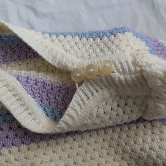 Andrew St. John Sweater Ivory Purple Retro Granny Grandmacore Women's Size Small - Picture 9 of 13